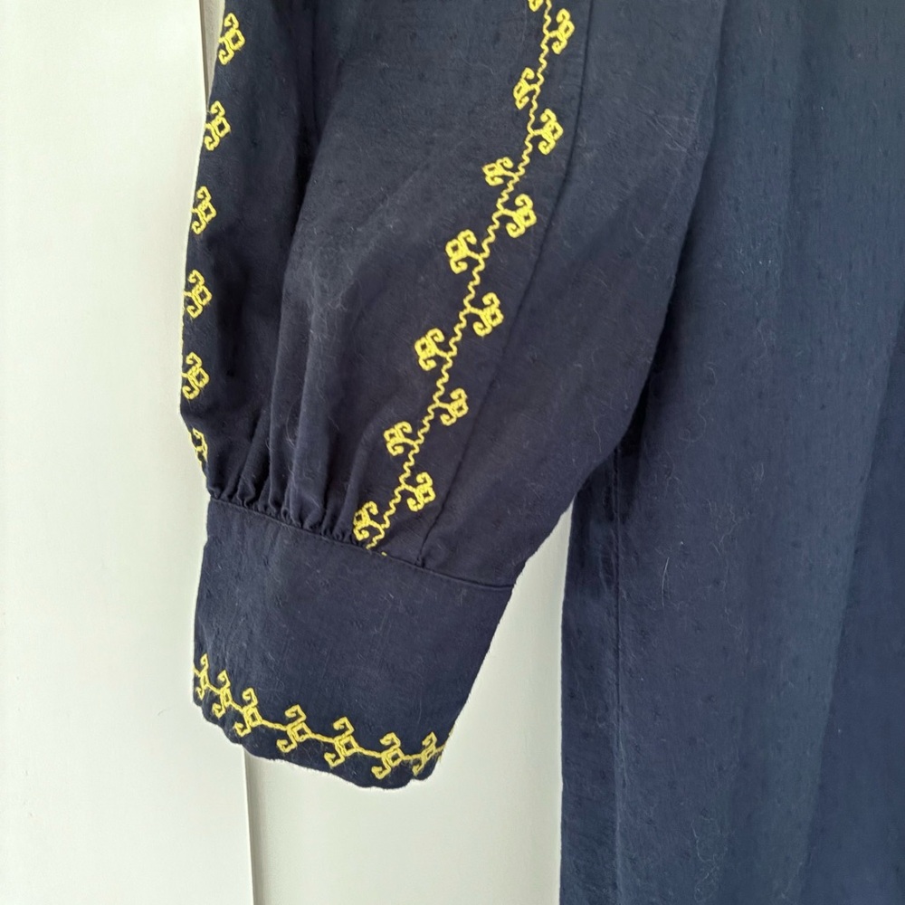 Treasure & Bond Navy Blue Cabana Dress with Gold Embroidered Accents - Picture 7 of 7